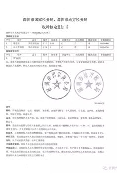 深圳市國(guó)家稅務(wù)局、深圳市地方局稅種核定通知書